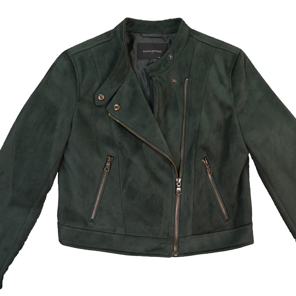 Banana‎ Republic Vegan Suede Moto Jacket Small Green LP Biker Military Gorpcore